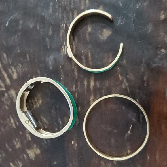 VINTAGE 3 PIECE KELLY GREEN QUARTZ WATCH BRACELET BANGLE BUNDLE - Picture 4 of 7